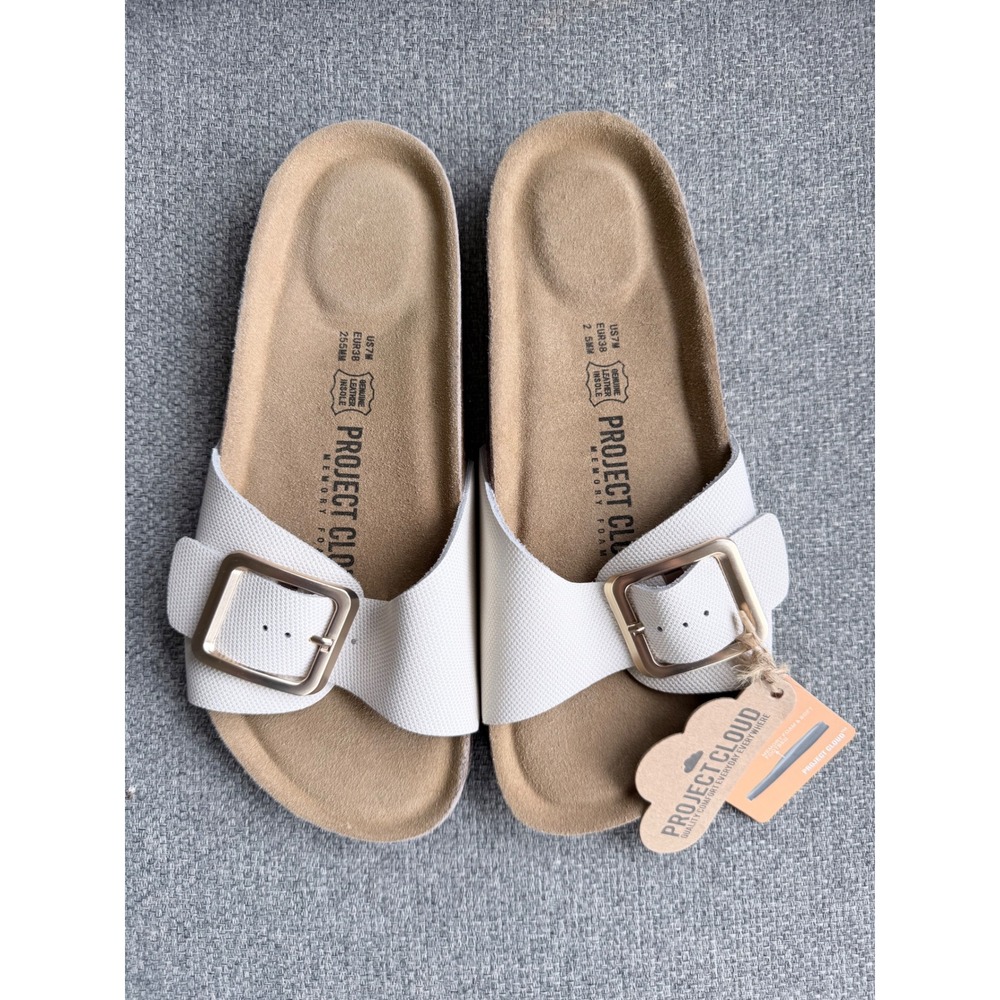 Project Cloud Buckle Slide Sandals Womens 7.5 White NWT Memory Foam Comfort
